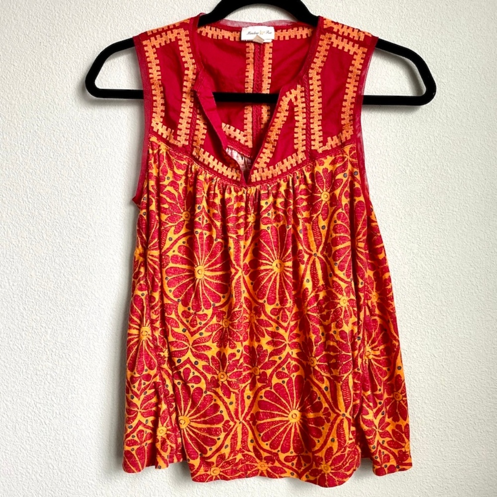 🍋2 FOR $20//Anthro Meadow Rue Geo Stitched Tank - Picture 2 of 5